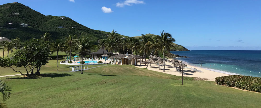View of beach and pool from Caribbean Breeze on St. Croix.